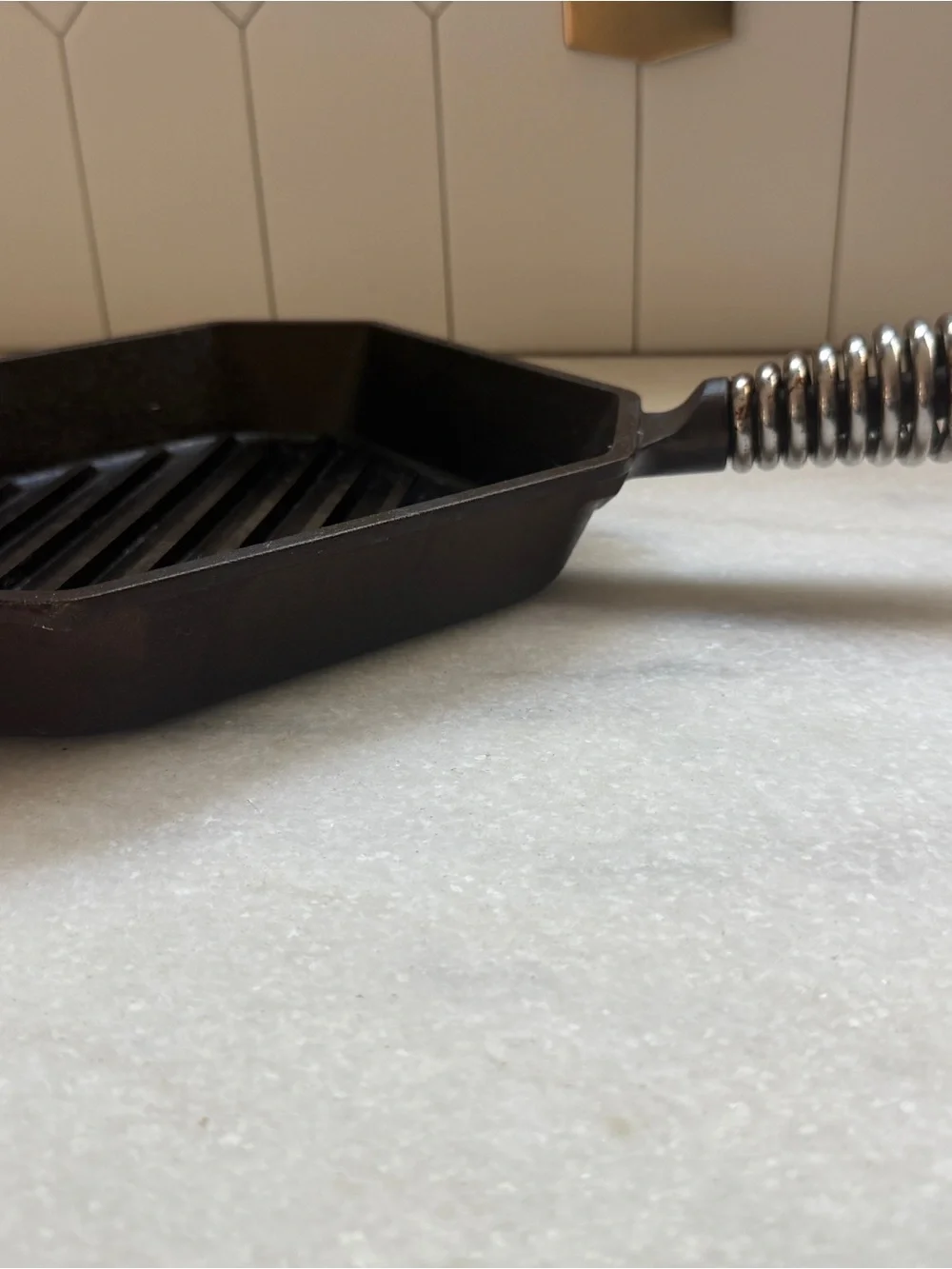 Finex Brand: Hexagonal Cast Iron Grill Pan with Coil Handle - Black